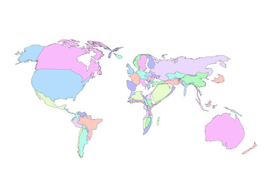 the world map 2009. Dubbed the quot;Fat Map,quot; it shows
