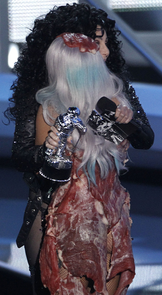 lady gaga meat dress costume. Lady Gaga#39;s meat dress:
