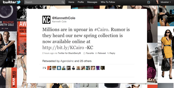 Kenneth Cole trending coverage on Twitter