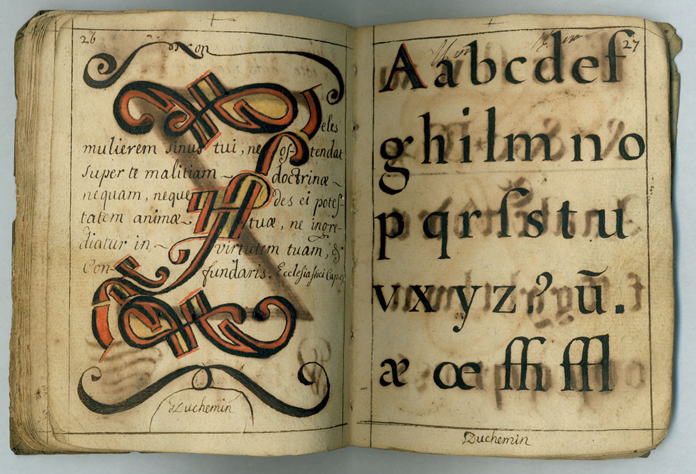 This alphabet penned in a batarde script is difficult to read 