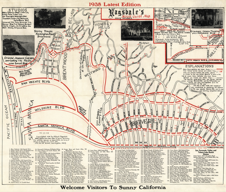 ... Map From 1938: Ragsdale's Movie Guide Map Reveals Hollywood Hangouts