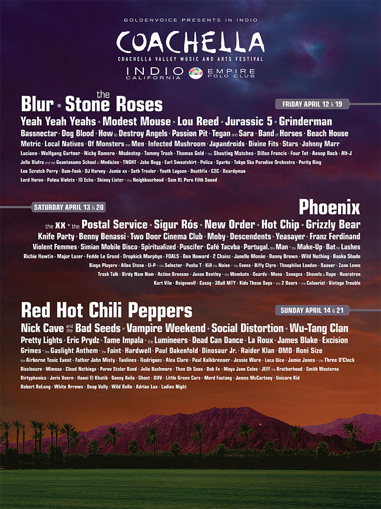 Coachella 2013 Lineup Announced Blur, The Stone Roses, Phoenix And Red