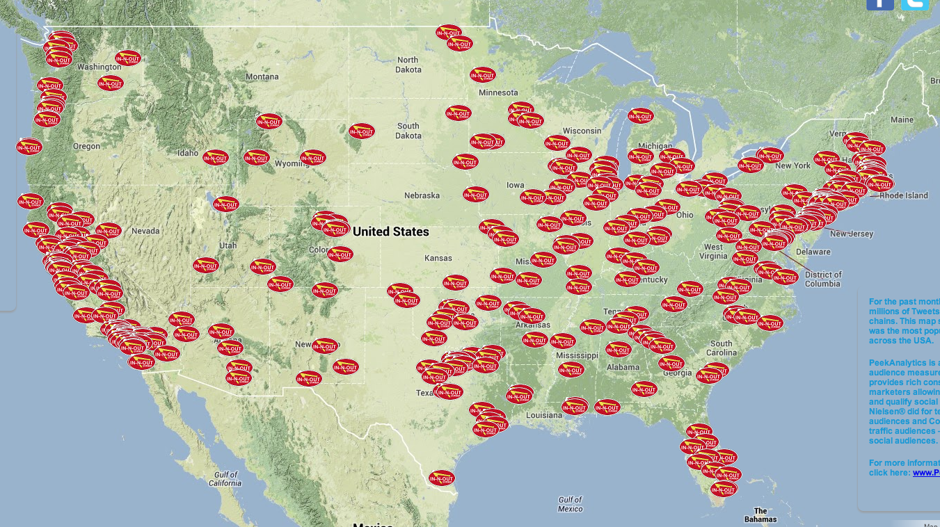 Burger Map From PeekAnalytics Displays Most-Tweeted Chains Across The U
