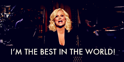 The image features Amy Poehler exclaiming, 