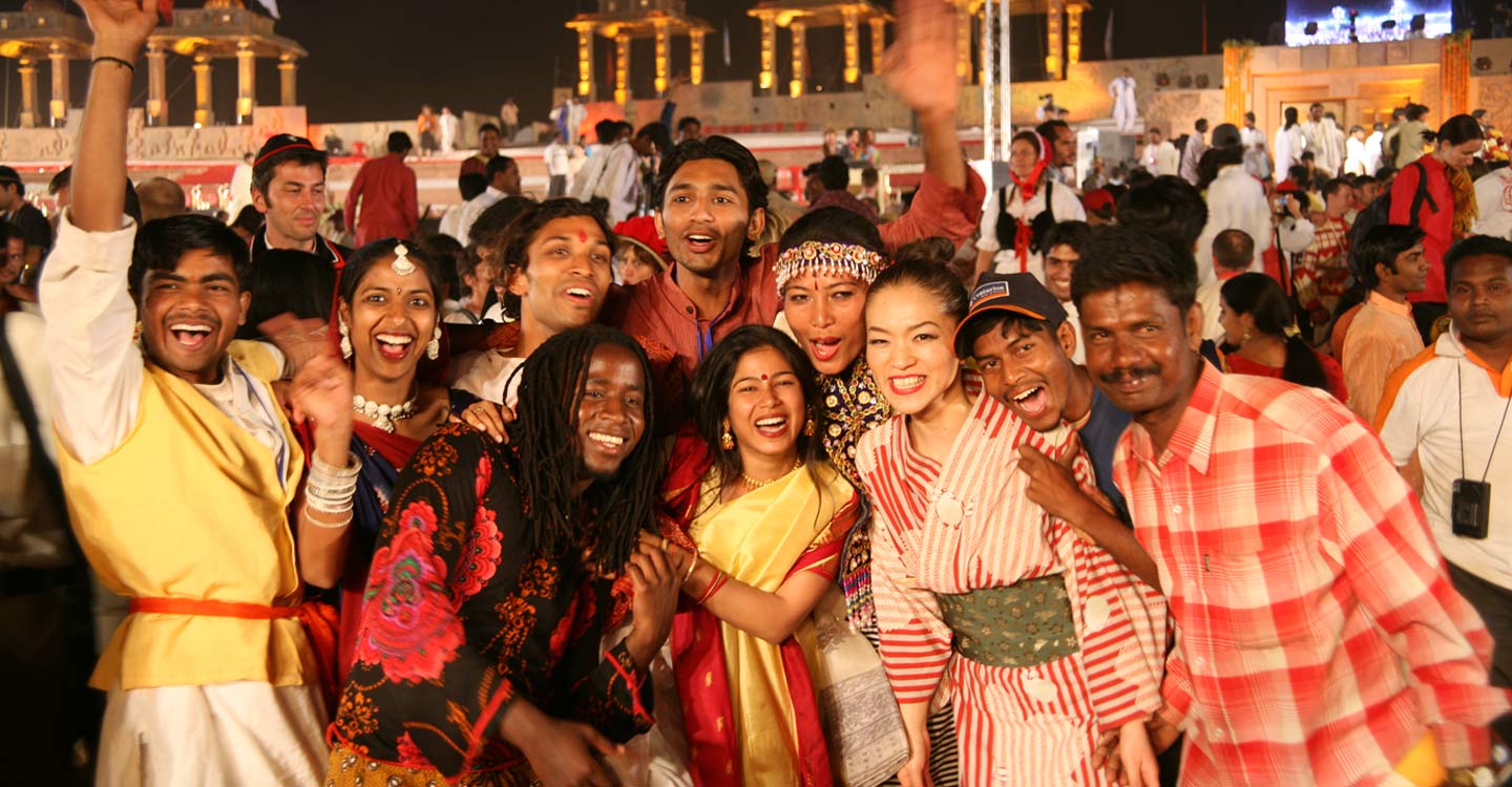  A group of diverse people from around the world are celebrating together, showing the beauty of cultural diversity.