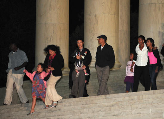 The Obamas at Lincoln Memorial We Are Family...Wheres Bo?