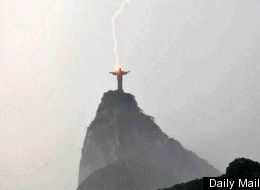 brazil, brazil jesus statue lightning, daily mail, jesus, Jesus Christ, statue of jesus christ lightning