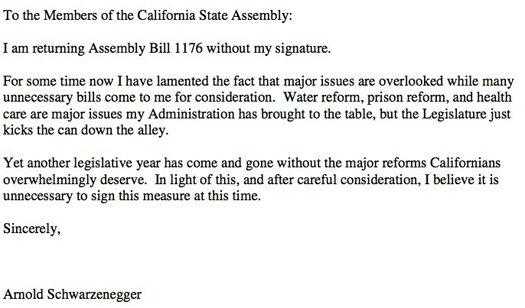 Write a letter to gov schwarzenegger