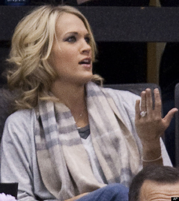 Carrie Underwood showed off an impressive rock at a hockey game Monday night 