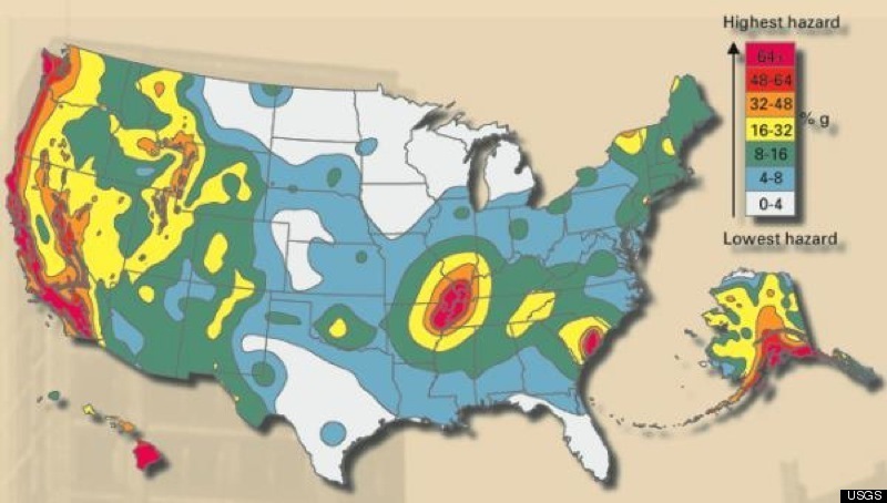  earthquake hazard areas within the United States based on fault lines: