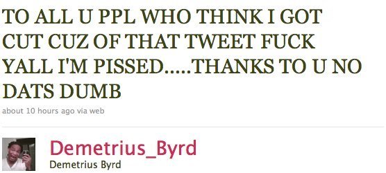 Did Demetrius Byrd's 'Gay' Justin Bieber Tweet Remark Get Him Cut?