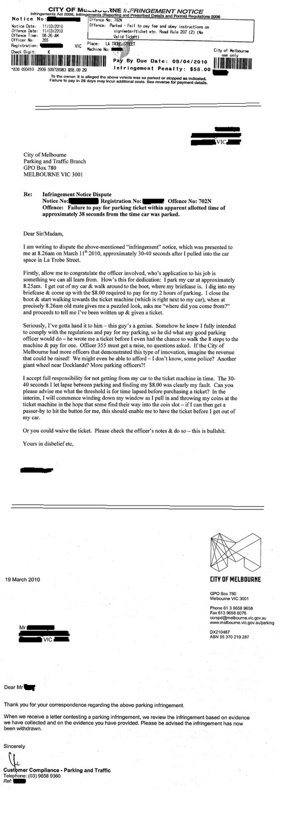 Gets Ticket 30 Seconds After Parking, Writes Awesome Letter To Contest ...