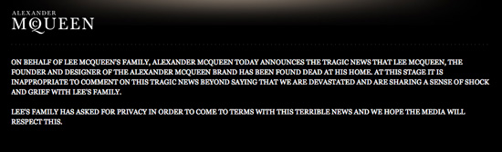 Alexander McQueen commits suicide