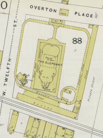 A map of Coney Island's elephant-shaped building