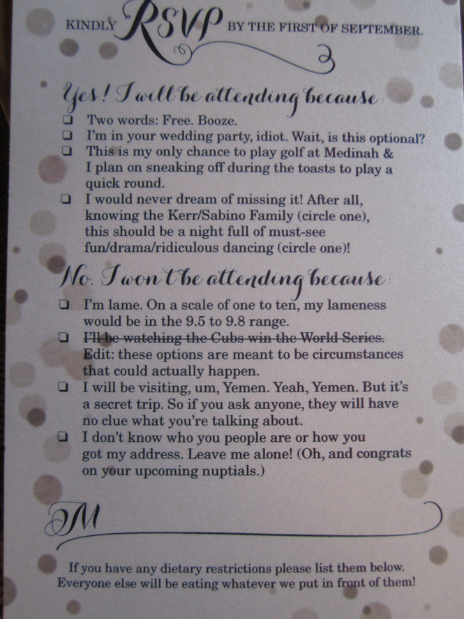 Funny RSVP Card Shows Off Couple's Sense Of Humor (PHOTO