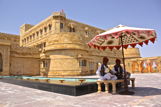 local musicians welcome you into Suryagarh fort hotel