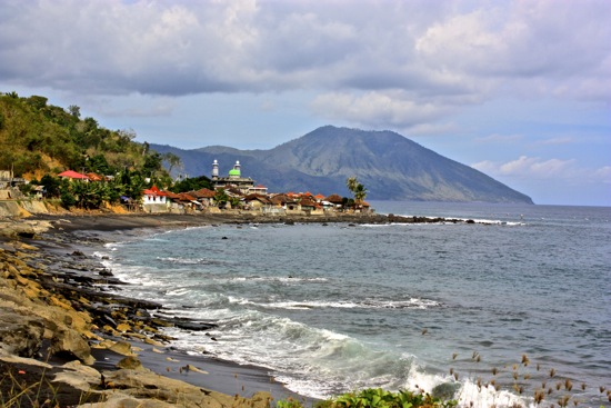 pretty village and mosque on our way to the blue stone beach on Flores