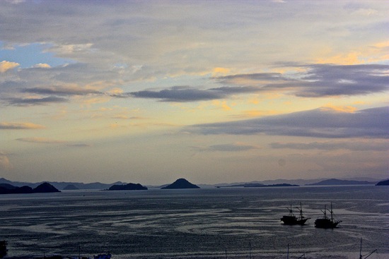 sunset and water currents paint the Labuan Bajo harbor