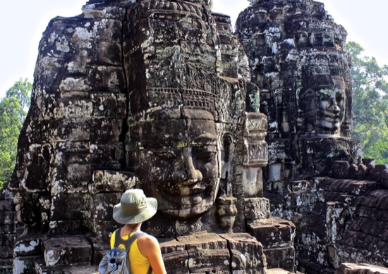 Facing the Bayon in Angkor Thom