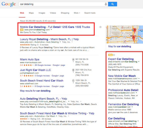 screenshot of paid search listings on Google