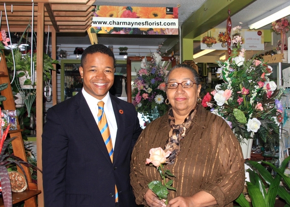 2014-10-29-Nassau_County_Legislator_Carrie_Solages_Charmayne_Buchanan_at_Charmaynes_Florist_in_Elmont_New_York.JPG