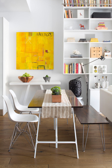 Midcentury modern dining nook with White Eames Chairs by Decor Aid