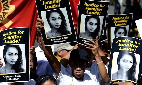 A series of protesters arguing for justice for Jennifer Laude