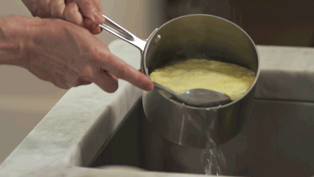 How to strain poached scrambled eggs