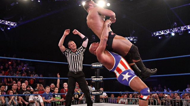 TNA superstar Bobby Roode falls victim to a patented Kurt Angle suplex. 