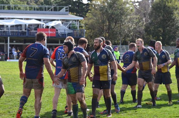 Nashville Grizzlies and Boston Ironsides after a game at the 2014 Bingham Cup