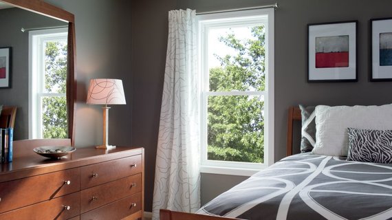 gray-blue wall in a sleeping room