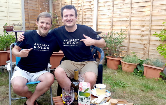 George and his stem cell donor Tim after a meal made by food blogger Mariacristina