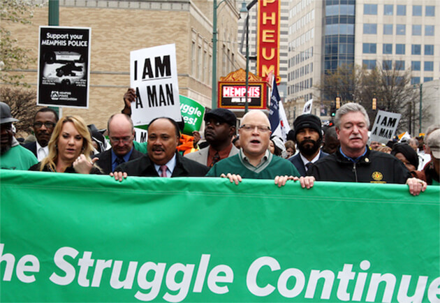 AFSCME President Lee Saunders honors the life of Martin Luther King Jr. at the 45th Anniversary Celebration of the Memphis Sanitation Workers strike.