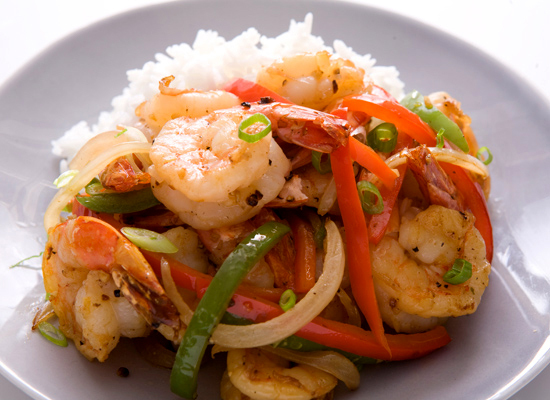 wok-friedblack pepper shrimp  镬炒黑椒虾仁