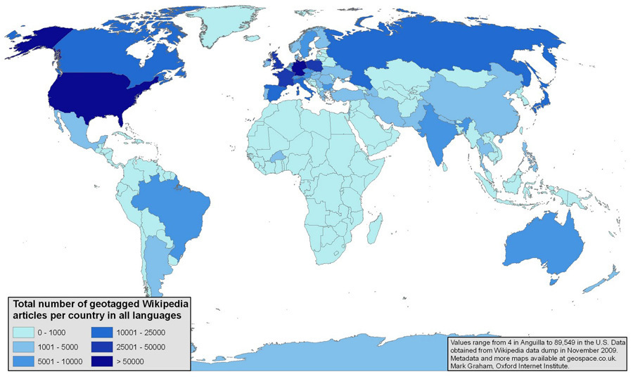 Map Reveals Which Countries Wikipedia Discusses Most -- And Least