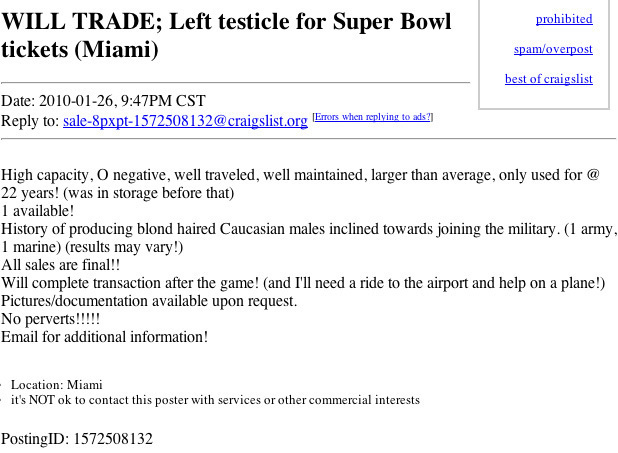 super bowl tickets for sale craigslist